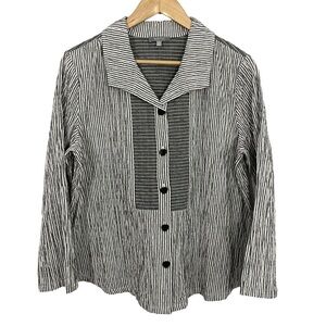 Habitat Button Front Shirt Sz M Grey Textured Top Casual Stretch Blouse EUC